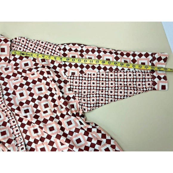 VRG GRL Button Up Shirt/Tunic Cotton Brown Pink Diamond Print Long Sleeve SZ 14 - Picture 13 of 14